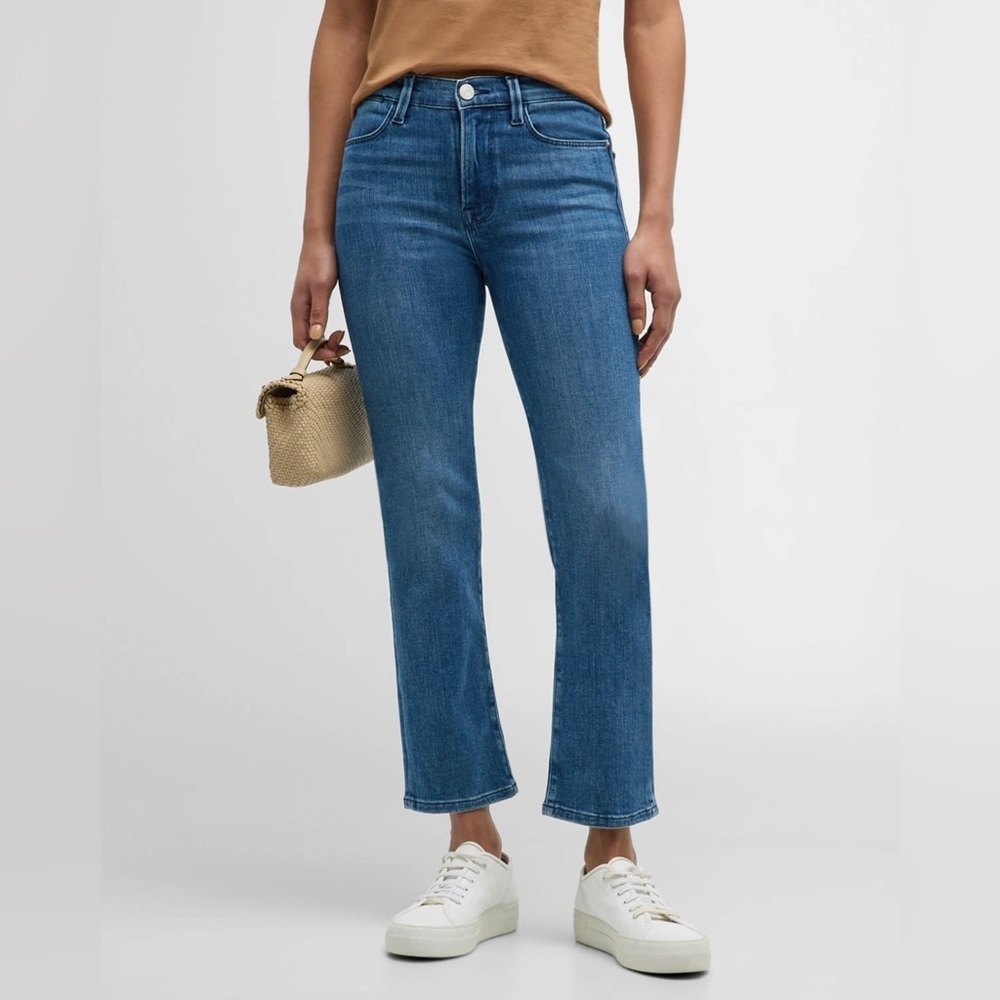 Frame Le High Straight Cropped Thunderstorm Zip Fly Denim Blue Jeans Size 27 - Picture 1 of 16